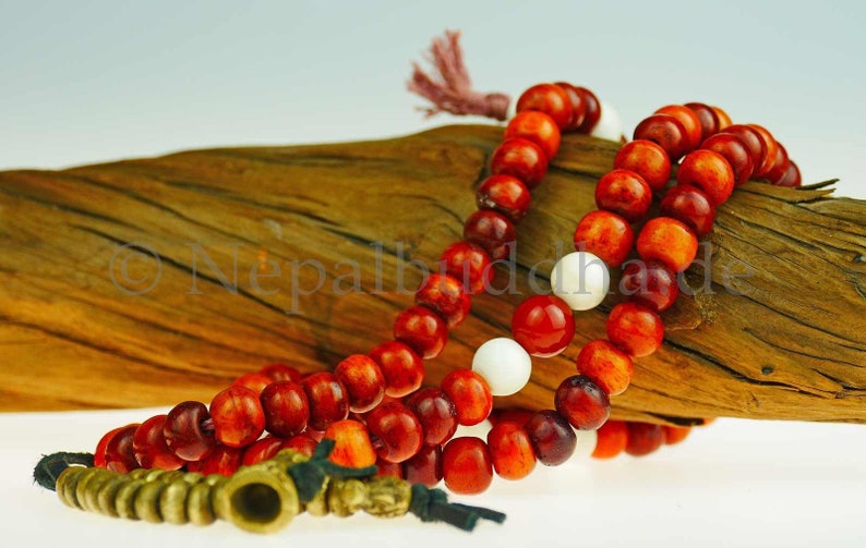 Mala chain buffalo horn, 108 pearls, leather, men, gift gemstone, brass, handmade, Tibet class quality counter carnelian Buddha 72 image 4