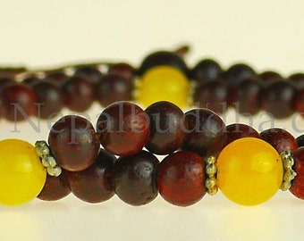 Mala necklace rosewood citrine, yellow, brown, buddhist necklace, gift, 108 pearls, meditation, mindfulness, buddhism, buddha 79c