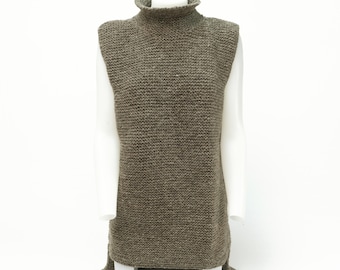 Sweater Sleeveless Knit Coarse Women Beige Sheep Wool Natural Handmade Knitted Nepal Wool Hiking Gift Summer Evening