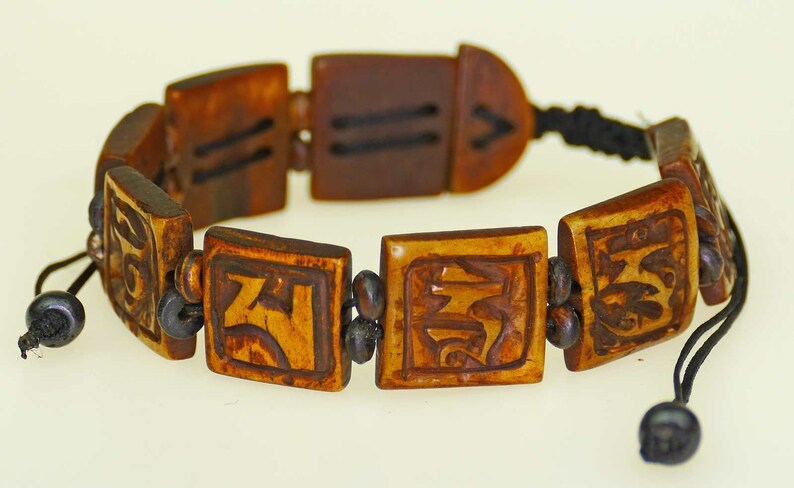 Bone Bracelet Buddha Square Brown s42 image 1