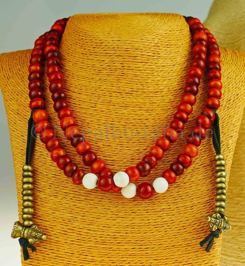 Mala chain buffalo horn, 108 pearls, leather, men, gift gemstone, brass, handmade, Tibet class quality counter carnelian Buddha 72 image 1