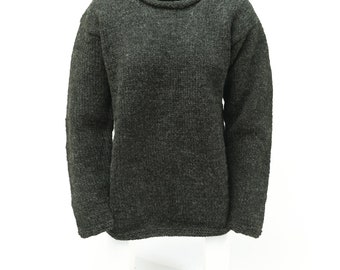 Pull laine tricot noir femmes hommes unisexe « M,L,XL » laine de mouton naturel tricoté à la main Népal cadeau de randonnée