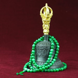 Mala Beads Necklace Green Jade 108 Beads 8 mm Meditation Buddhism Buddha Filigree Gemstone Guru Stupa Gift Buddhist Prayer Chain