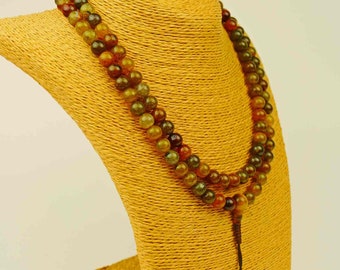agate gemstone mala necklace, 108 pearls, gift, handmade Nepal, meditation mindfulness, Buddhism, Buddhist necklace, brown, 110b