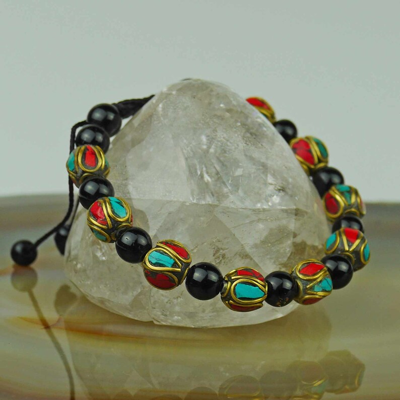 Laiton dOnyx noir bracelet turquoise rouge 124 image 2