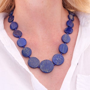 Necklace Gemstone Lapis Lazuli Slices Opulent Blue Gift Gold Ladies Afghan Oriental Evening Jewelry Handcrafted Smooth 8 image 1