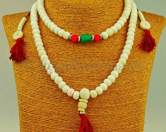 Necklace White Bones Mala 108 noble beads, two counters, turquoise red elements, gift, practice and meditate, Buddhism, Buddha 22