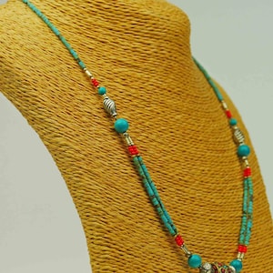 Necklace turquoise red, necklace, pearls, silver, gift for women, girlfriend, mother, filigree, vintage, summer, colorful, colourful, dainty, a62/1