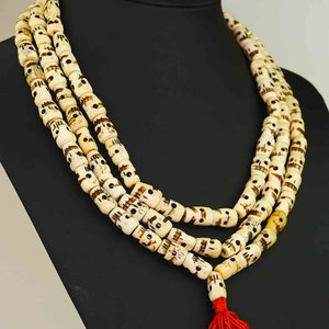 Necklace Mala Skull Bone White, 108 Skulls, Gift, Meditation, Buddhism, Buddha, Handmade, Carved, Rocker 123h