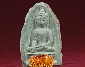 Buddha Statue Skulptur 9.5 cm Figur Steingut Geschnitzt Buddhismus Geschenk Altar Dekoration Tisch Handarbeit Steinarbeit Gebet Meditation