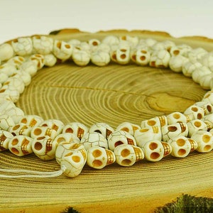 White Skull Mala Necklace Handmade Earthenware, 108 Skulls, Meditate and Practice, Detailed Work, Gift, Nepal 123e image 4