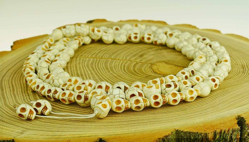 White Skull Mala Necklace Handmade Earthenware, 108 Skulls, Meditate and Practice, Detailed Work, Gift, Nepal 123e image 4