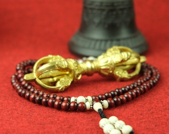 Brown mala rosewood necklace "top quality" Buddha lake shell Buddhism Nepal 68i