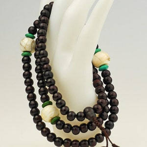 Necklace Mala Black Brown, 108 Beads, Nepalese Craft, Gift, Buddhism, Shell, Turquoise, Meditation, Nepal, Handmade, Brown 49i image 1