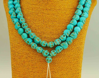 Mala schedel ketting, turquoise, 108 schedel, aardewerk, boeddhisme, Boeddha, Nepalese ambachten, handwerk, meditatie, oefenen, 18e