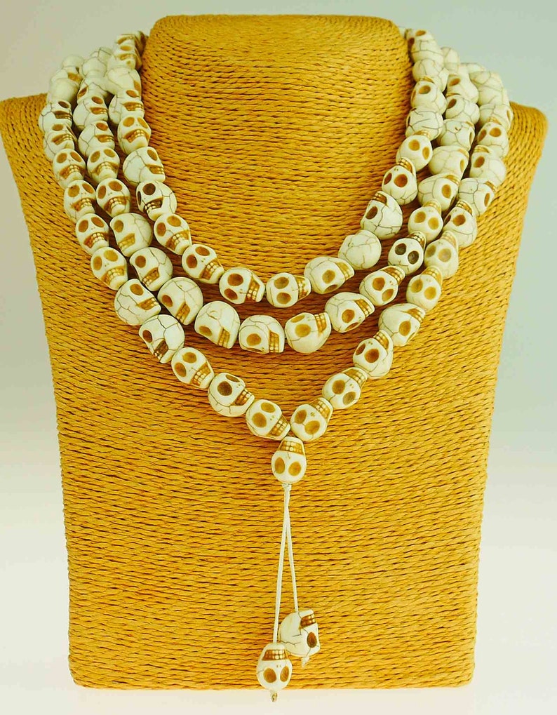 White Skull Mala Necklace Handmade Earthenware, 108 Skulls, Meditate and Practice, Detailed Work, Gift, Nepal 123e image 2