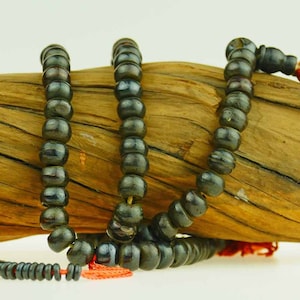 Black Bone Mala Red Buddhism Buddha 108 Count Meditation Necklace 123f