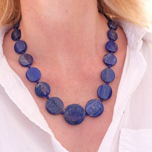 Necklace Gemstone Lapis Lazuli Slices Opulent Blue Gift Gold Ladies Afghan Oriental Evening Jewelry Handcrafted Smooth 8 image 2