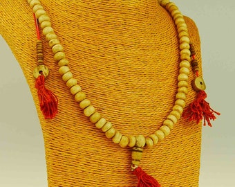 Mala necklace bone brown, Buddhism, Buddhist necklace, 108 pearls, gift, Nepal, handmade, beige, meditation, Buddha,red, counter, 5