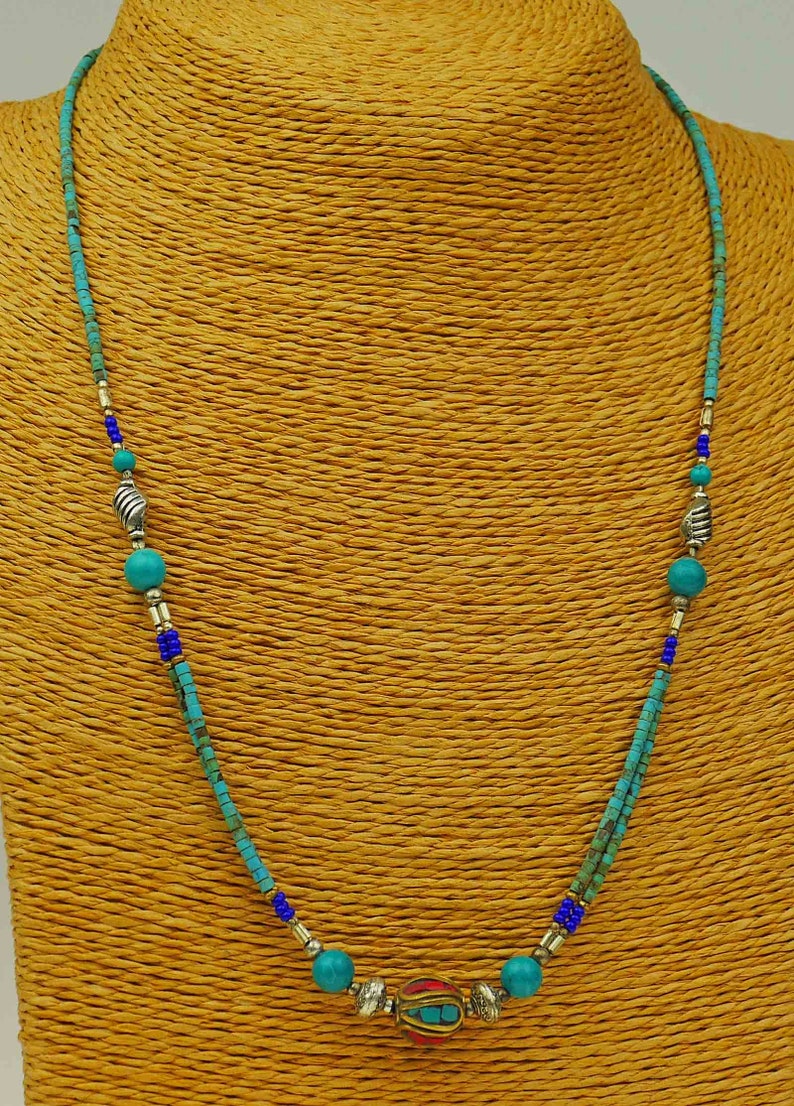 Collier turquoise cadeau, filigrane, perles, dames, mer, vacances, bleu, vert, argent, mère, Saint Valentin, amie a60/1 image 2