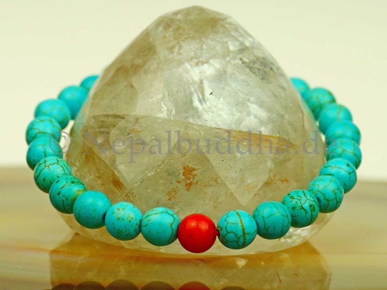 Bracelet Pearls Gemstone Turquoise Carnelian Gift Women Buddhism Blue Red Adjustable Birthday Gift Buddha Nepal Handmade Round s17 image 2