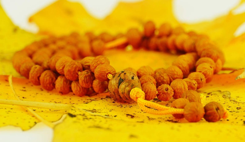 Mala chain Raktu,Brown, Yellow, gift Buddhism, meditation, Nepal, 108 seeds, Buddha, pearls, nature, handicraft, beige, practicing 36d image 2