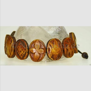 Bracelet Brown Bone Mantra Buddhism Buddha Nepal Handmade Hand Carved Men&#39;s Gift Birthday Meditation Beads Yak Bone s37