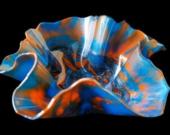 Beautiful bowl with shades of orange and blue for decor, school pride or handy storage of keys, phones, dog leashes, etc