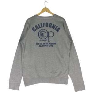 Vintage 90s Ocean Pacific Surf Style Surfing Grey Colour Crewneck Sweatshirt Large Size