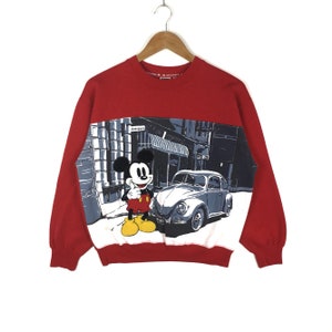 Vintage 90s MICKEY MOUSE Sweatshirt Big Logo Crewneck Pop Art Design Antique Red Colour Medium Size Pullover Jumper Comedy Funny Cartoon