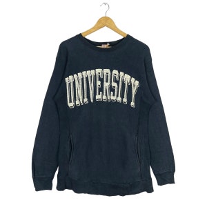 Vintage 90s University sweatshirt crewneck Big Logo Spellout Pullover Jumper Graduation Gift Navy Blue Colour Size Medium