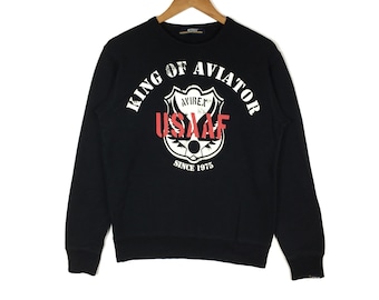 AVIREX Crewneck Sweatshirt Big Logo Spell Out Black Colour Medium Size Pullover Jumper