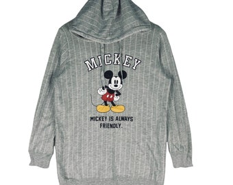 Mickey Mouse Disney Cartoon Hoodie Sweatshirt Crewneck Striped Grey Colour Size Medium