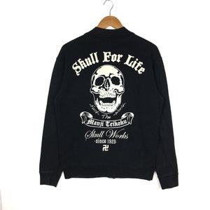 Crows X Cropped Head Skull for Life Zipper Sweatshirt Manji Teikoku Japan Style Big Logo Printed Gothic Punk Sweater Clothing