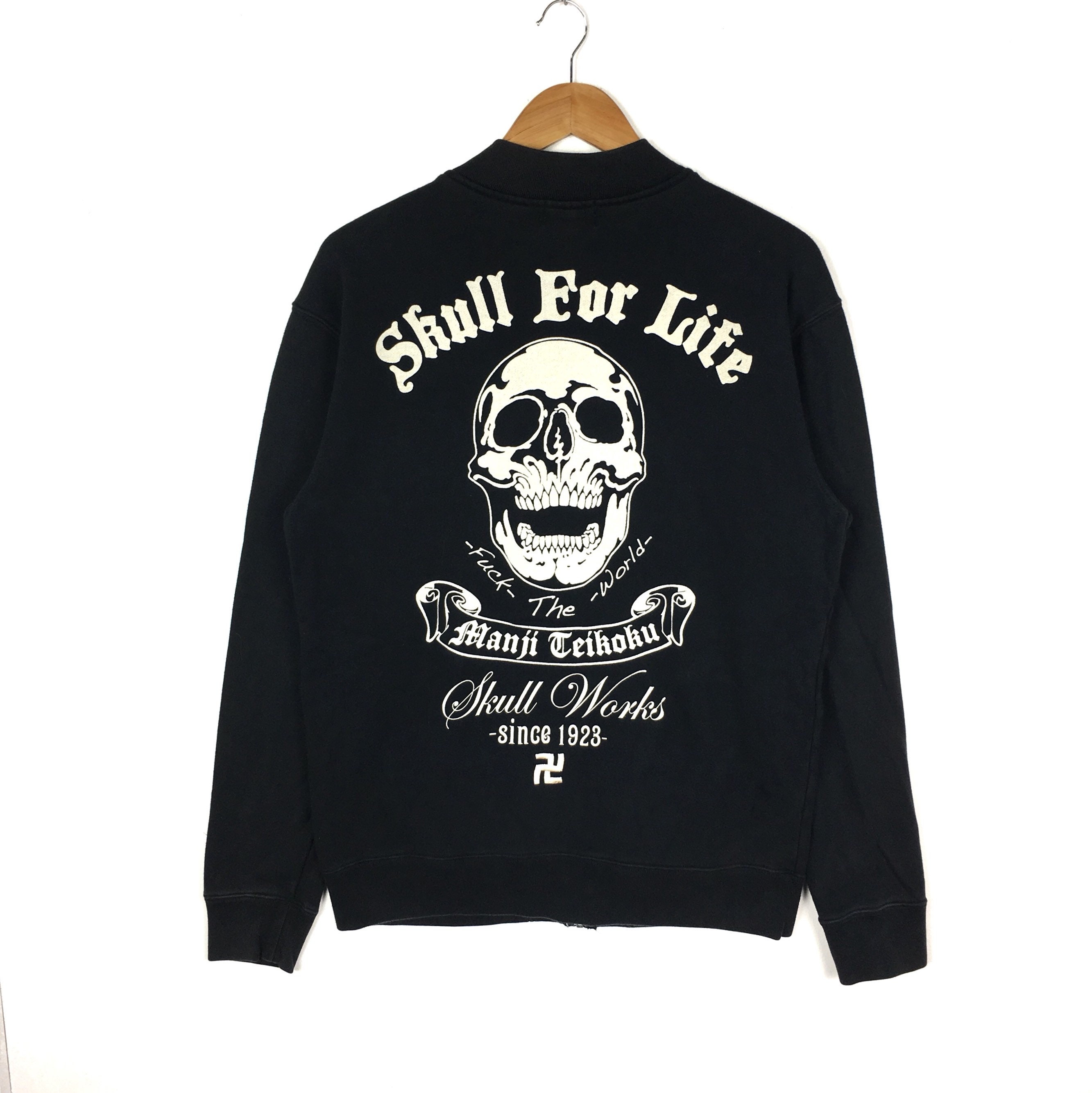 Crows X Cropped Head Skull for Life Zipper Sweatshirt Manji