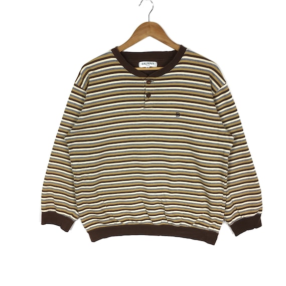 Balmain, Vintage 90s BALMAIN Striped Cotton Sweatshirt - Large