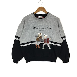 Wike & Lon Sweatshirt Fishing Cartoon Character Colour Block Sweater Crewneck Size Medium