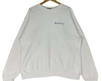 Vintage 90s Burberrys Crewneck Sweatshirt Spellout Logo Luxury Pullover White Colour Large Size Hype Streetwear Sweater