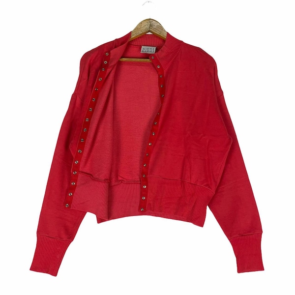 Norma Kamali Sweatshirt Snap Button Up Crewneck Design Red Colour Pullover Jumper Size Medium