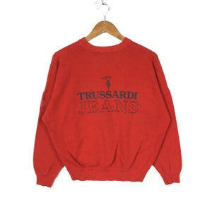 TRUSSARDI JEANS Sweatshirt Trussardi Big Logo Spellout Red Colour Pullover Large Size Jumper Designer Branded Swag
