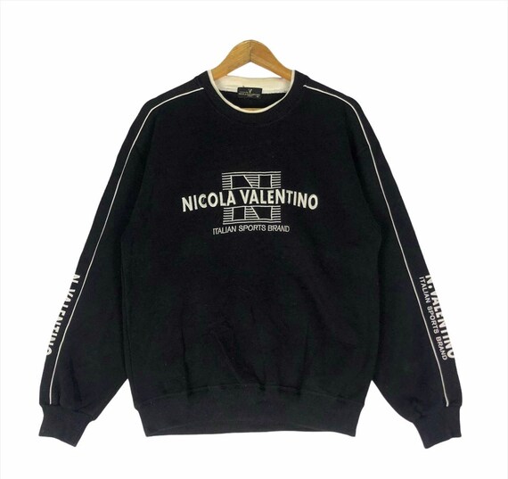 Vintage NICOLA VALENTINO Sweatshirt Spellout Big Logo Black Colour 