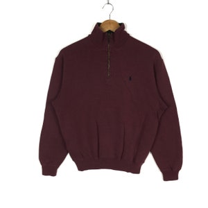 Vintage 90s POLO By Ralph Lauren Half Zipper Sweatshirt Polo Small Pony Red Colour Pullover Small Size Hip Hop Swag Streetwear Clothing