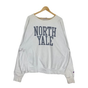 Vintage 90s Champion Sweatshirt Reverse Weave Yale Crewneck White Colour X Large Size
