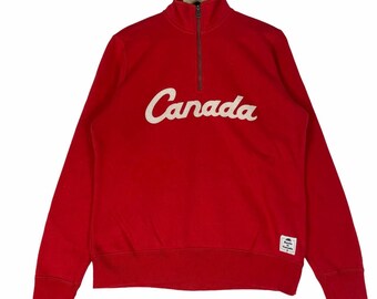 Vintage 90s Roots Canada Sweatshirt Half Zip Red Colour Medium 