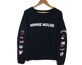 Vintage Minnie Mouse Crewneck Sweatshirt, Disney Cartoon Pullover (Large)