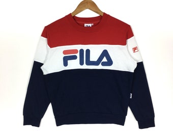 Sudadera vintage FILA con bloques de color: jersey con logotipo grande