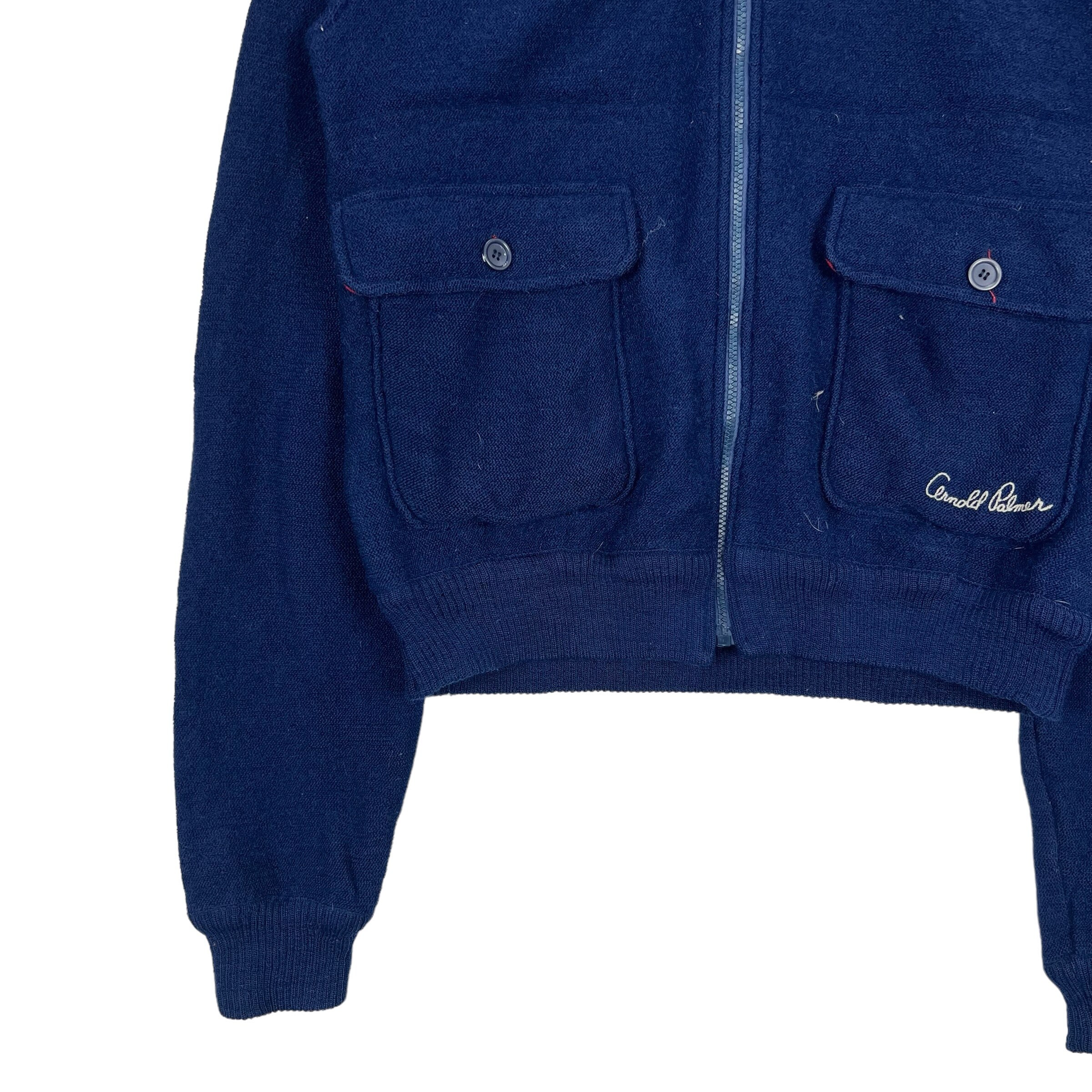 Vintage Arnold Palmer Wool Jacket Double Pocket Design Navy Blue 