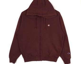 Vintage 90s Champion Hoodie Sweatshirt Champion Basic Logo Maroon Pullover Large Size Jumper Hip Hop Swag Streetwear Lo Life Clothing