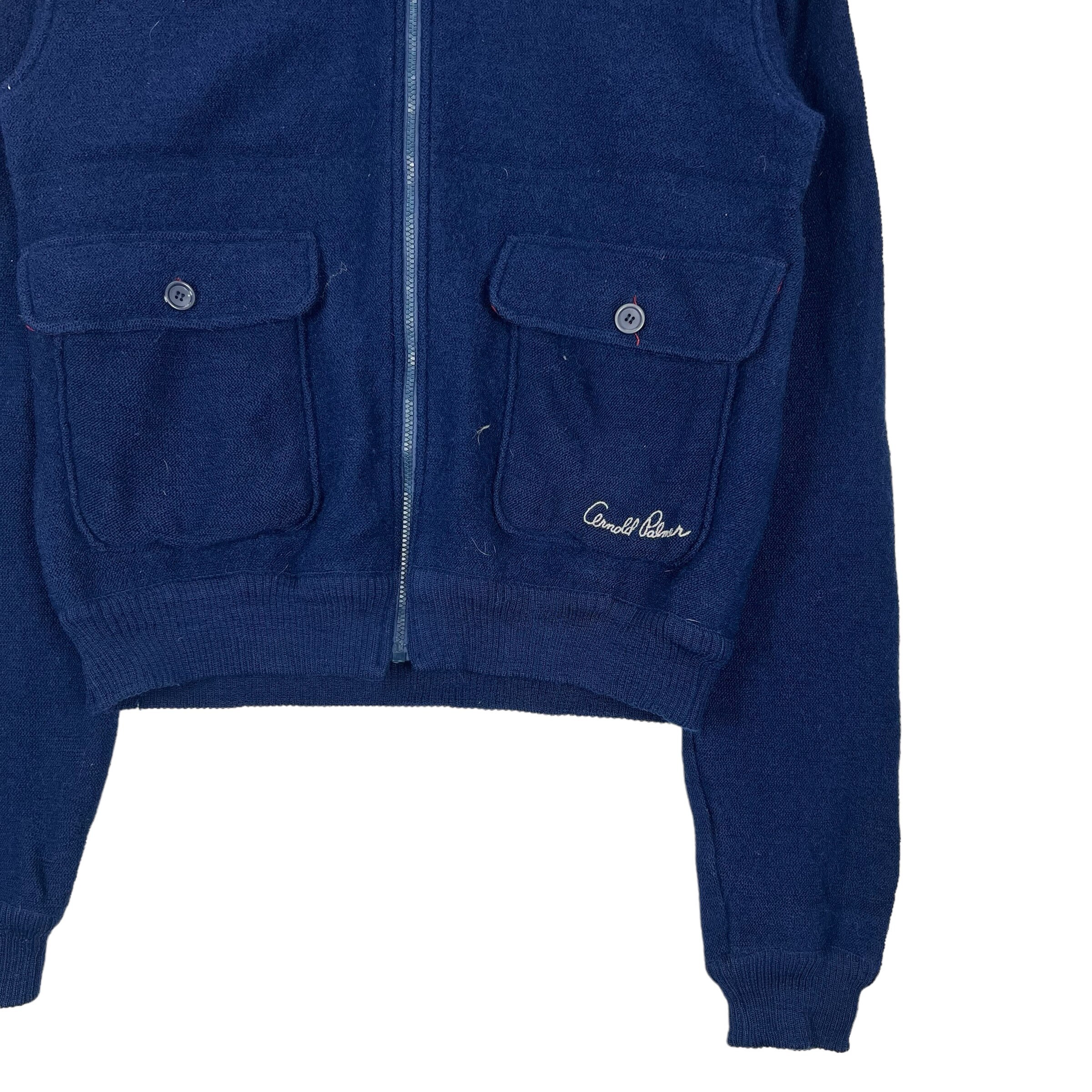 Vintage Arnold Palmer Wool Jacket Double Pocket Design Navy Blue 