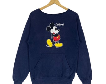 Moletom vintage do Mickey Mouse dos anos 90: pulôver azul marinho com estampa pop art